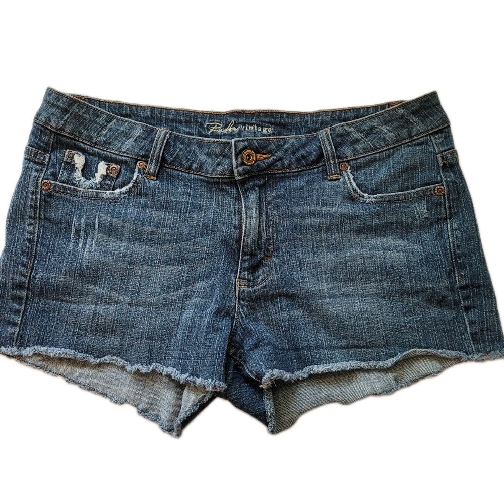 Riders‎ Vintage Denim Shorts Womens 11 Blue Cutoff Fringe Stretch 5 Pocket